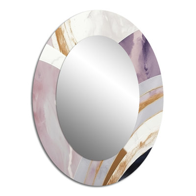 Grand miroir mural ovale en métal rose et blanc Marble Medley III