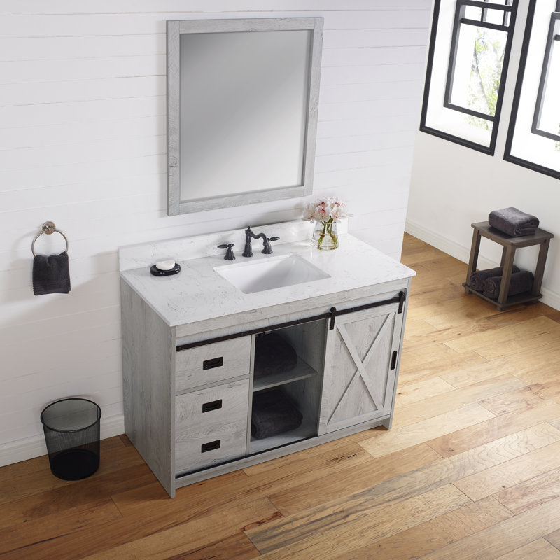 Ensemble de meuble-lavabo simple de 48 po Jillian, Blanc délavé