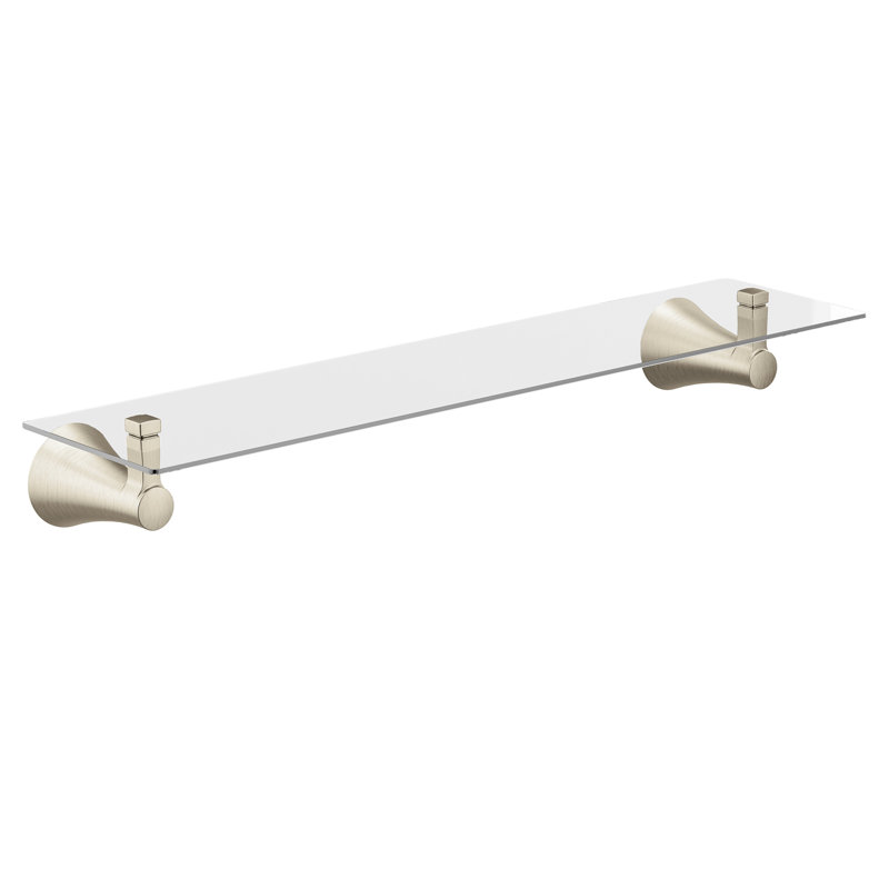 Flara Wide Mounted Glass Bathroom Wall Shelf, Brushed Nickel