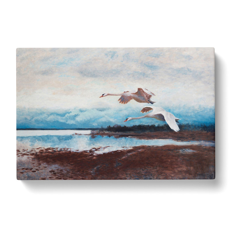 Swans In Flight Vol.2 by Bruno Liljefors - Wrapped Canvas Painting, 35cm H x 50cm W x 3cm D