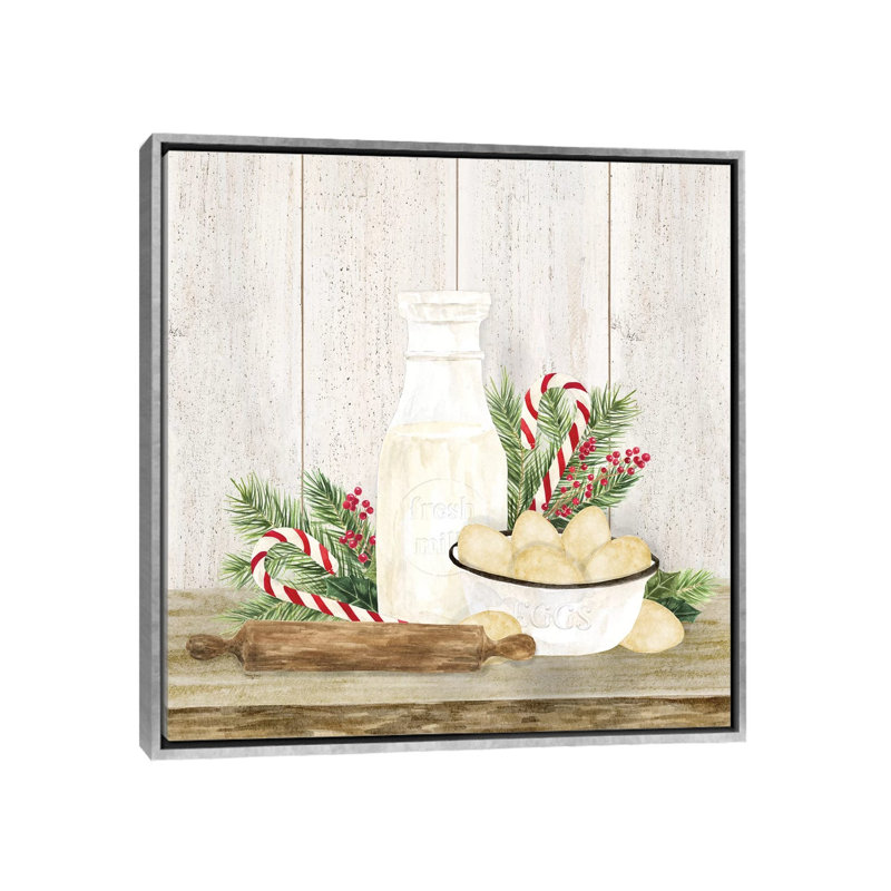 «Christmas Kitchen II» par Tara Reed - reproduction d'art, H 26 po x l 26 po x P 1,5 po, Toile avec cadre argenté, Aucun mat