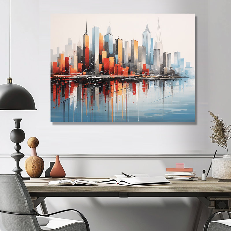 Coucher de soleil rouge au-dessus de la rivière Hudson, art mural de New York, Sans cadre, H 24 po x l 32 po