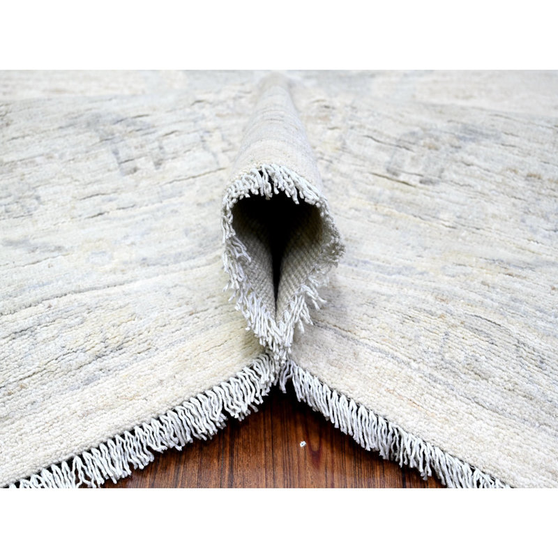 11'6"x15'3" White Stone Wash Peshawar Hand Knotted Wool Oversized Rug 9FB9E7E4BD2544FEB730D65B322B94EE