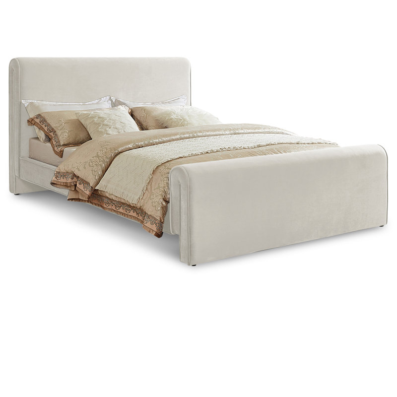 Lit plateforme tapissier Sloan Sadete, Complet/Double, Velours crème