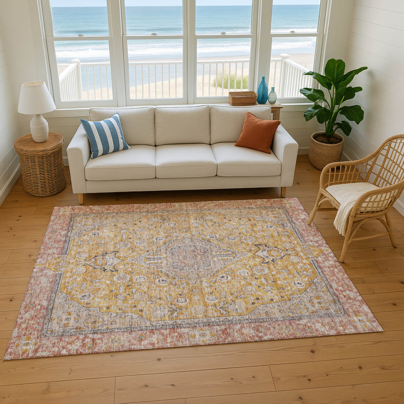 Premium Machine Washable Baford AMF1651 Global Rug, Rectangle 3' x 5'