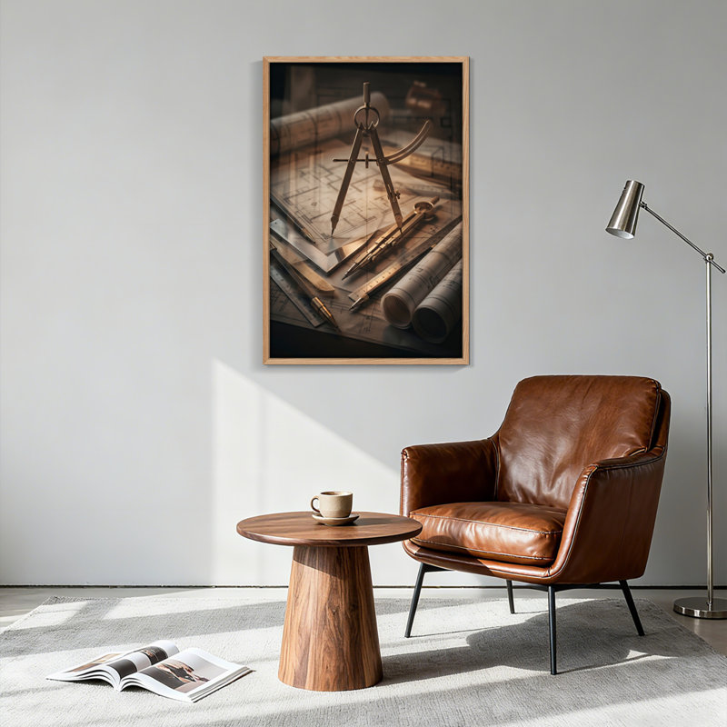 Ensemble de 1 tableau sur toile représentant des outils d'architecture, 48"H x 36"W, Natural