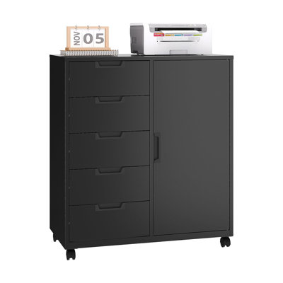 Metal Storage Cabinet With Doors,Mobile File Cabinet Printer Stand Storage Cabinets For Home Office,5 Drawer by Ophelia & Co.