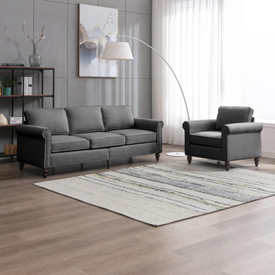 Ensemble de canapé modulaire 2 pièces, petit canapé en lin avec structure en bois, mobilier de salon moderne, gris foncé