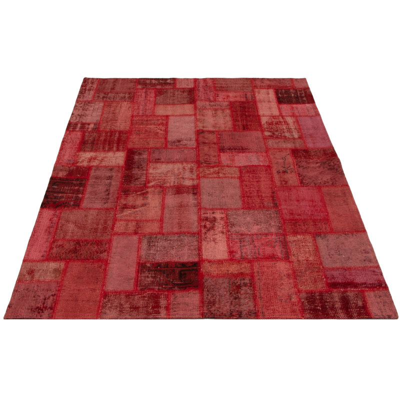 Tapis décoratif en laine rouge foncé de conception unique noué à la main des années 1980 5 pi 7 po x 7 pi 7 po
