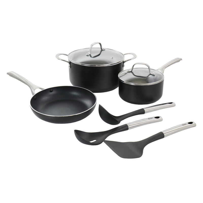 Black 8-Piece Aluminum Non-Stick Cookware Set with Stainless Steel Handles