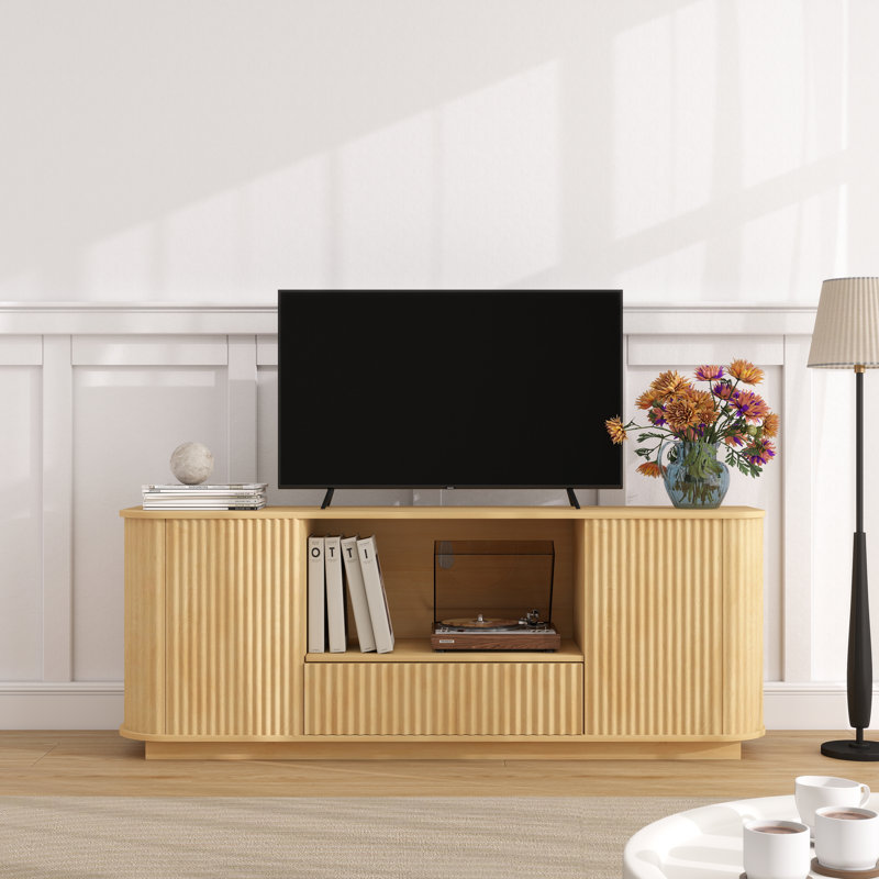 Meuble télé 64 pouces avec porte et tiroirs, Naturel