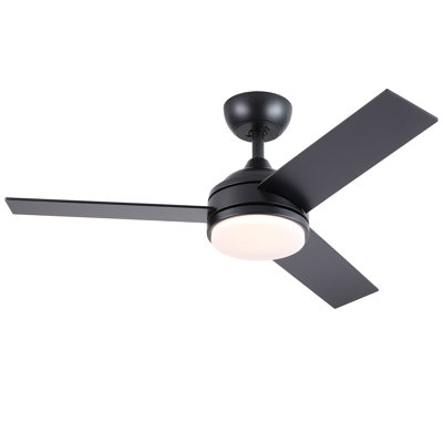 42 in. Indoor Black Ceiling Fan with Intergrated LED Light Kit with Remote Control, 3 Plywood Blades and Work with Smart APP