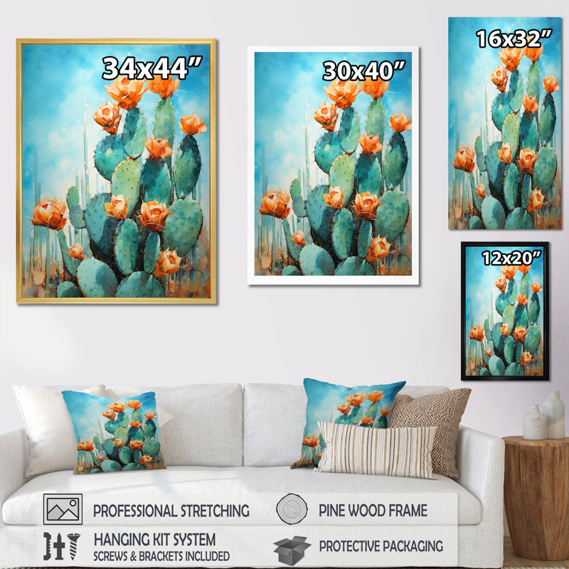 Cactus bleu et bronze brossé I - impressions sur toile de cactus, H 20 po x l 12 po x P 1 po, Cadre photo argenté