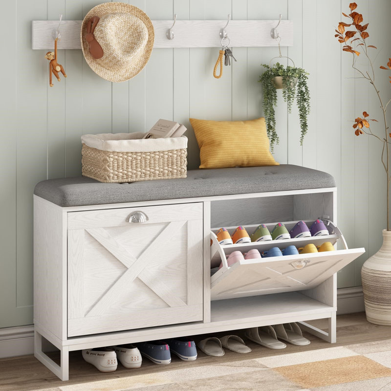 Banc de rangement 12 paires de chaussures, Blanc
