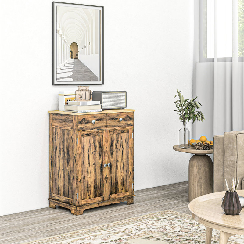 Buffet rustique - Rangement de cuisine en bois massif. 2 tiroirs, portes, tablette réglable. Pour la salle à manger, le vestibule, le salon. Armoire de rangement moderne l 26,75 po x P 15,75 po.
