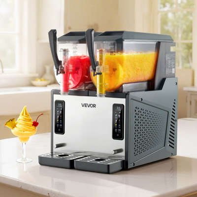 Slushie Machine, 4L/135oz x 2 Tank Slushy Machine for Home, No Ice Needed Frozen Drink Maker, Margarita Maker with Self-Cleaning, for Frozen Margaritas, Frappés, Milkshake & More