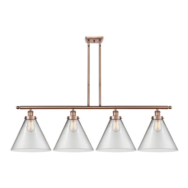 Luminaire suspendu à 4 lumières pour îlot de cuisine Moser, Transparent, DEL, Cuivre antique