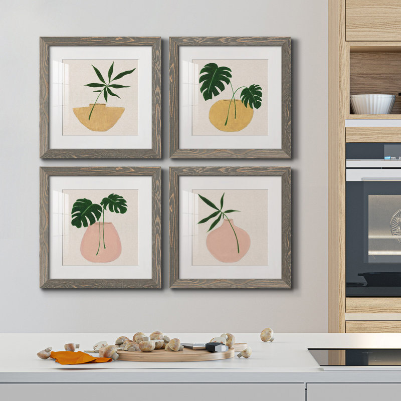 Simple Nature I - ensemble de 4 impressions sur toile encadrées, Cadre en érable, H 35,5 po x l 71 po x P 1,5 po