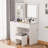 Makeup Vanity Desk with Mirror and Lights, White Vanity Table with Power Outlet and 3 Lighting Modes, Dressing Table Set with Cabinet Drawers Shelves and Storage Stool for Bedroom