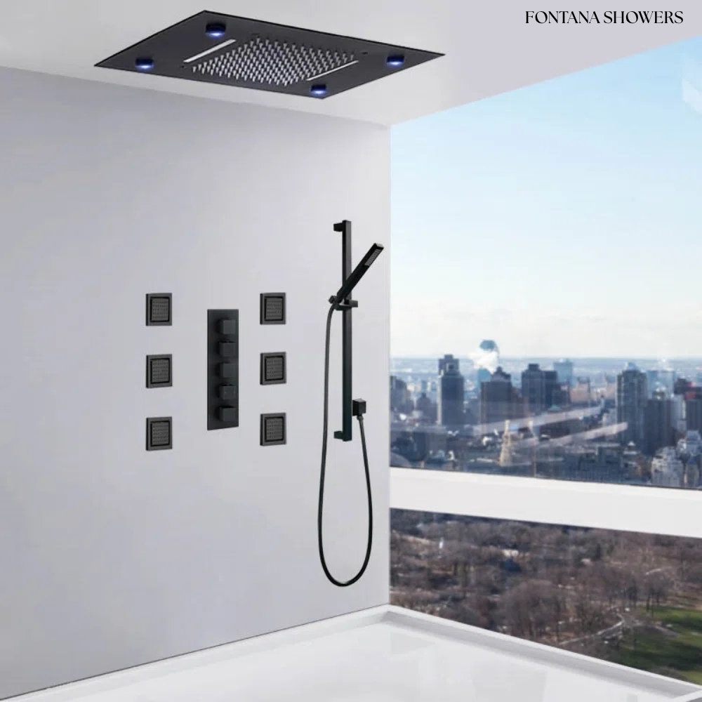FontanaShowers Fidenza 20 14 LED Matte Black Recessed Ceiling Rainfall ...