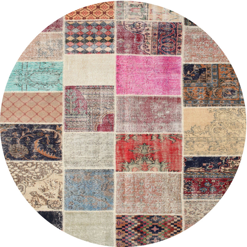 Tapis gris/beige/brun contemporain, Rond 8 pi