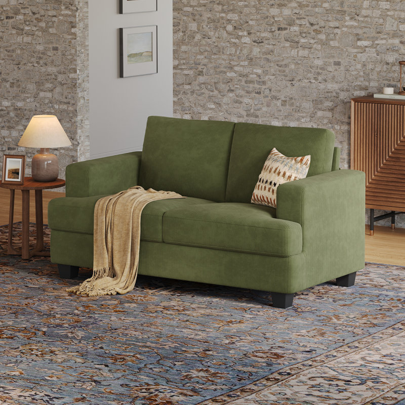 63 '' Upholstered Sofa 2 Seater Couches Small Loveseat For Small Apartment Living Room, Green Corduroy
