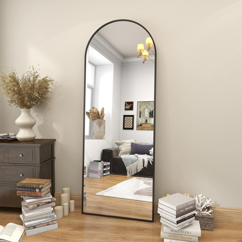 Miroir sur pied pleine longueur 64 po x 21 po avec support, Noir