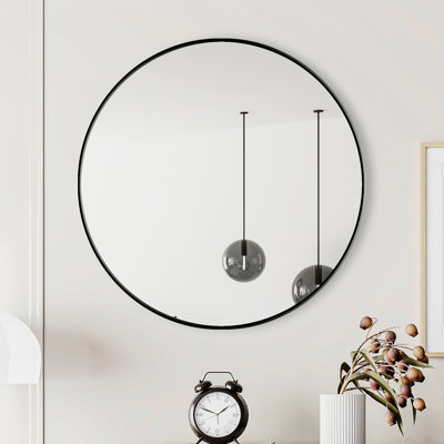 28 Inch Black Metal Frame Mirror For Bathroom, Bedroom & 28" Framed Wall Bedroom, Living Room