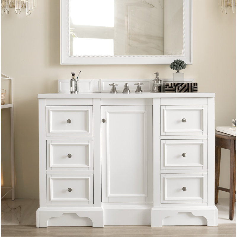 De Soto 48'' W Single Vanity, Bright White, Cala Blue Quartz, 8" Widespread