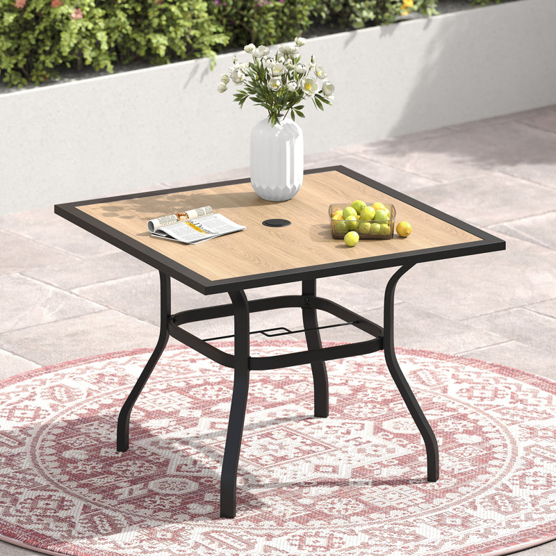 Priddis Square Metal Outdoor Dining Table With Umbrella Hole , 37'' in. W 37'' in. D, Yellow