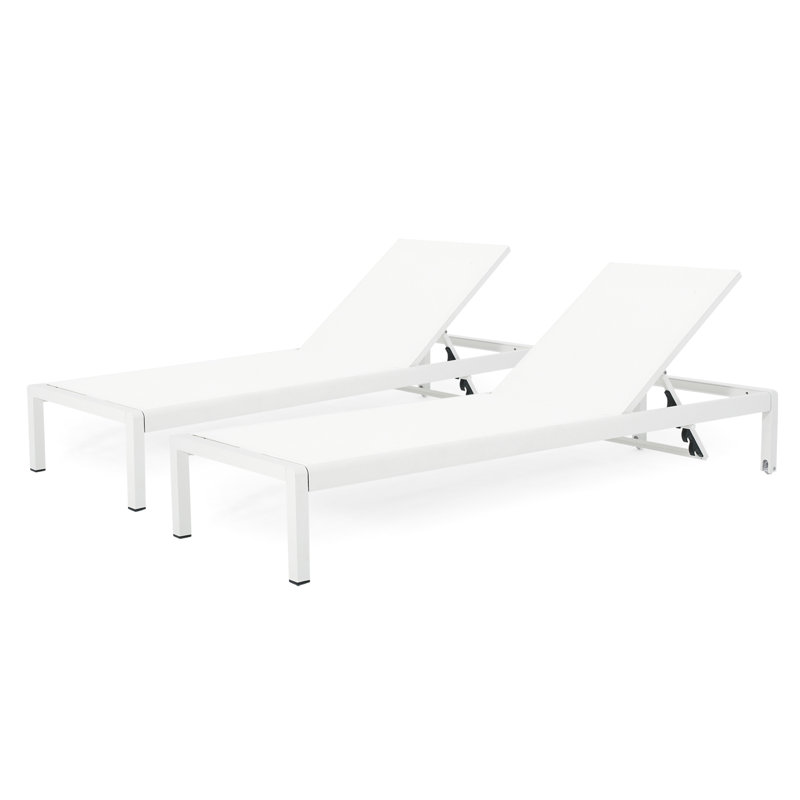 Chaise longue réglable en blanc avec filet ventilé et base stable, de 2 2 rouille - fabrication en aluminium