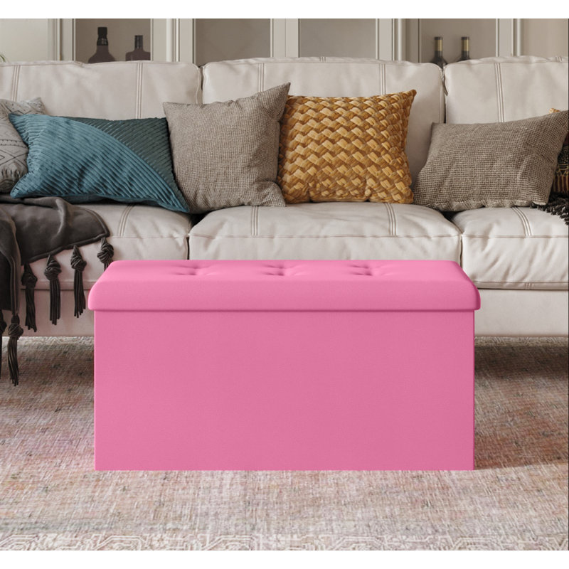 Banc de rangement rembourré Millett, Polyuréthane rose