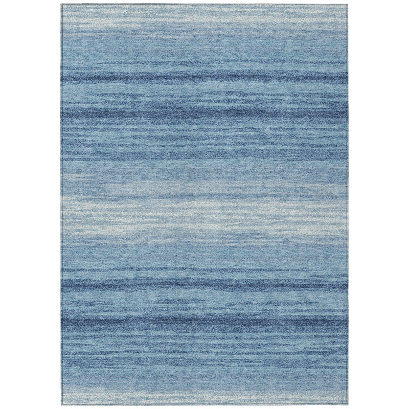 Blue Ombre Stripe Synthetic 8' x 10' Washable Rug