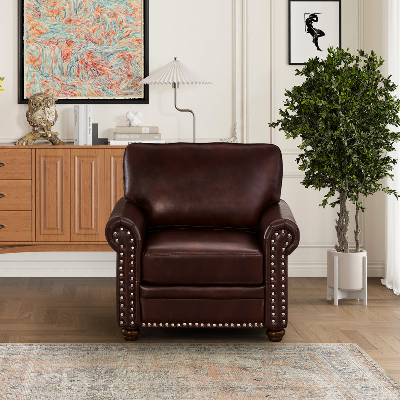 Assise simple de salon, similicuir bourgogne, pieds en bois massif, structure, coussin de rembourrage confortable de la chaise, clous argentés