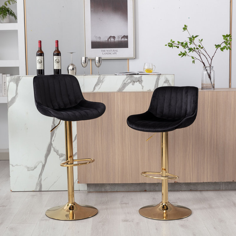 Tabouret de bar simple, ensemble de 2, Noir, Doré