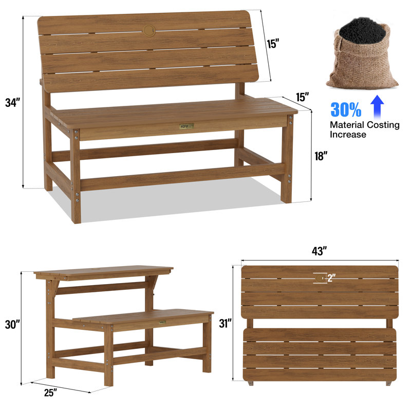 Banc de pique-nique convertible 2-en-1 résistant aux intempéries avec trou de parasol pour cour arrière, porche, patio, terrasse (ensemble de 2 ensembles)
