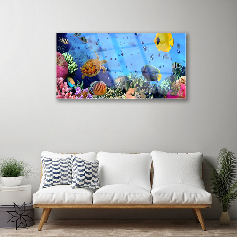 Glass Print Wall Art 100X50cm Image Printed On Glass Decorative Wall Picture Behind Toughened / Tempered Safety Real Glass For Kitchen & Living Room Theme: Coral Reef Nature