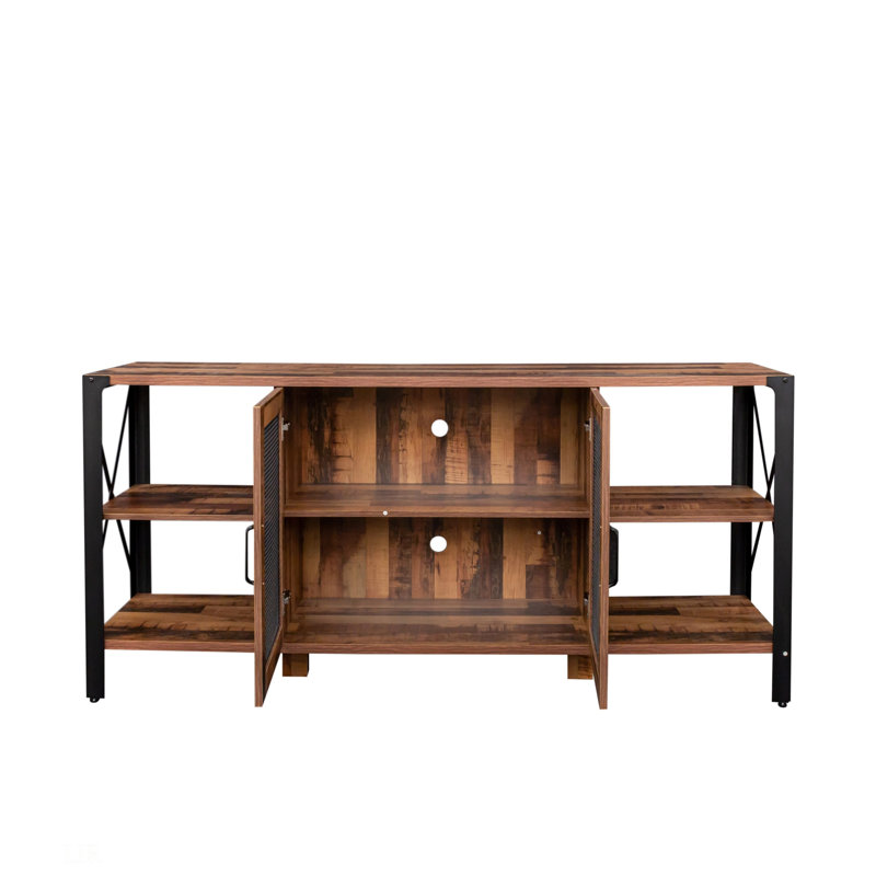 TV Stand with Metal legs and Open shelves, Walnut
