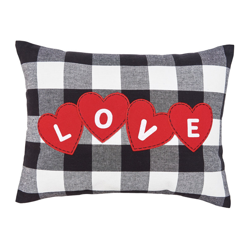 Love Hearts Valentine's Day Black & White Check Throw Pillow