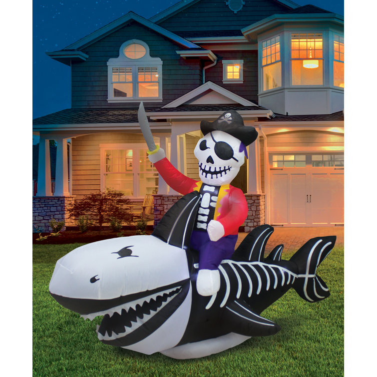The Holiday Aisle® Inflatable Skeleton Shark and Pirate - Wayfair