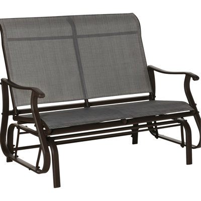 Fauteuil oscillant d'extérieur, banc de patio 2 avec structure en acier, maille grise, pour cour arrière, jardin, porche, fauteuil coulissant silencieux deux, structure, 2 sièges de véranda à bascule