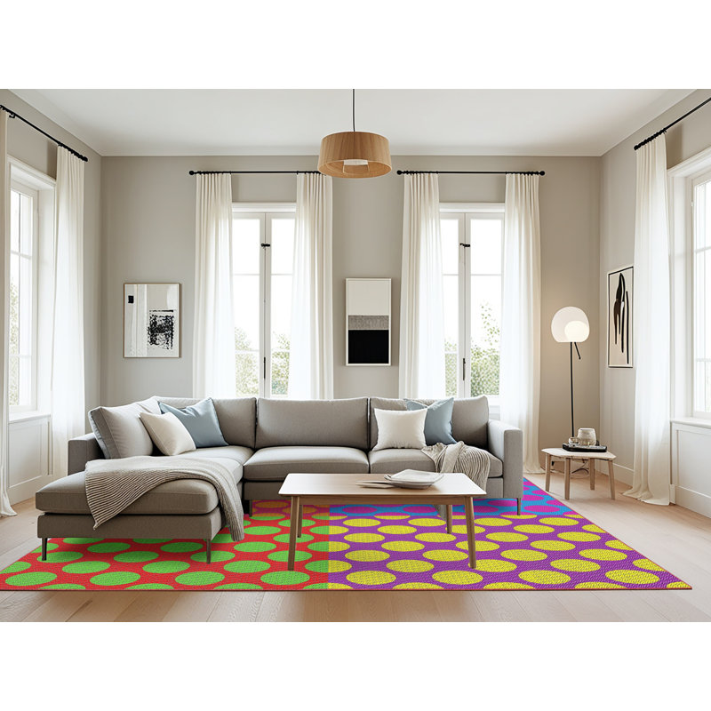 Rose à pois Tapis décoratif, Rectangle 8 pi x 10 pi