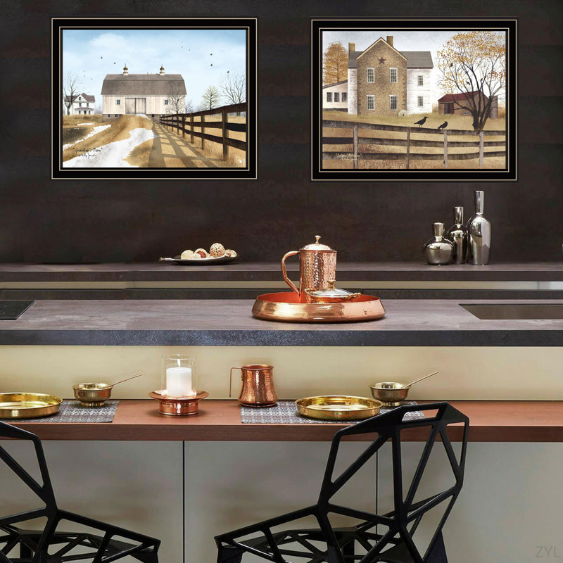 «Trendy Decor 4U», vignette de grand-père, art mural encadré d'automne pour le salon, Noir