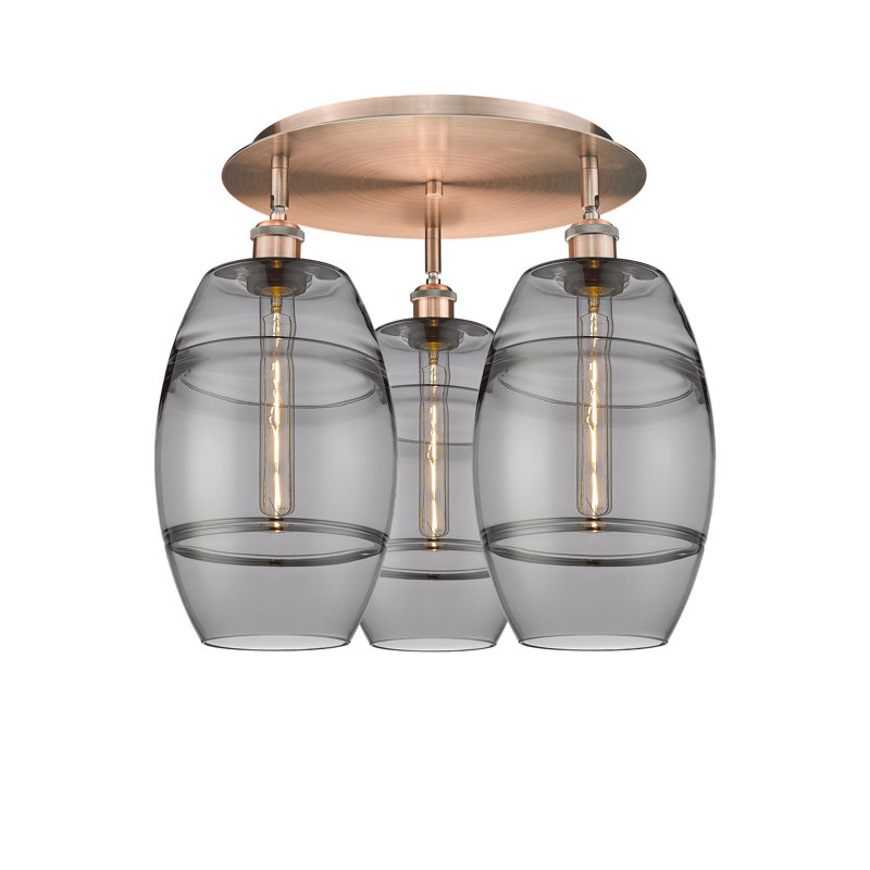 Plafonnier encastré Dundrod, Cuivre antique, H 10,88 po x l 19,75 po x P 19,75 po, Gris fumée clair