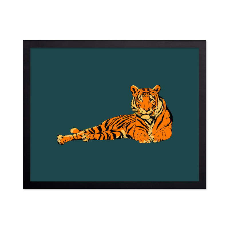 Tigre couché n ° 1, Cadre noir, Affiche, H 16 po x l 20 po