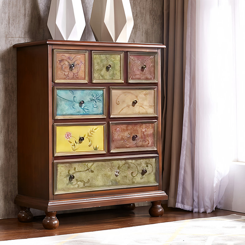 Vintage Hand-Painted Accent Chest with 8 Drawers