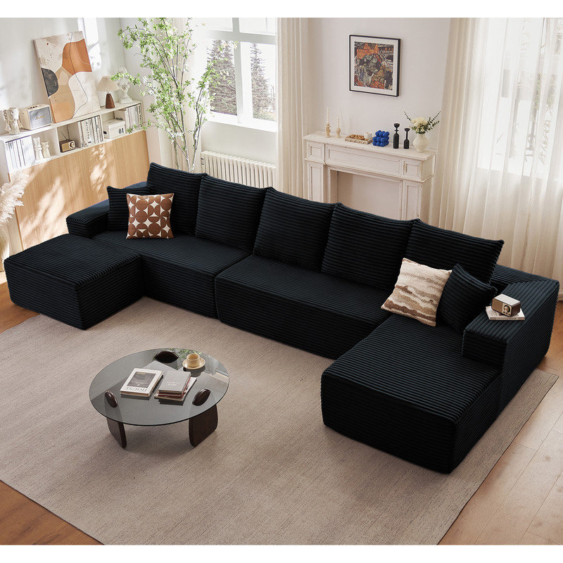 Canapé modulaire 166,9 po en forme de nuage avec 1 repose-pieds et 1 méridienne droite, fauteuils rembourrés minimalistes modernes, canapé confortable en forme de U pour le salon, canapé d'angle à siège profond, aucun assemblage requis