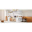 Lit mezzanine double en bois avec bureau en U, compartiments de rangement et miroir à trois volets