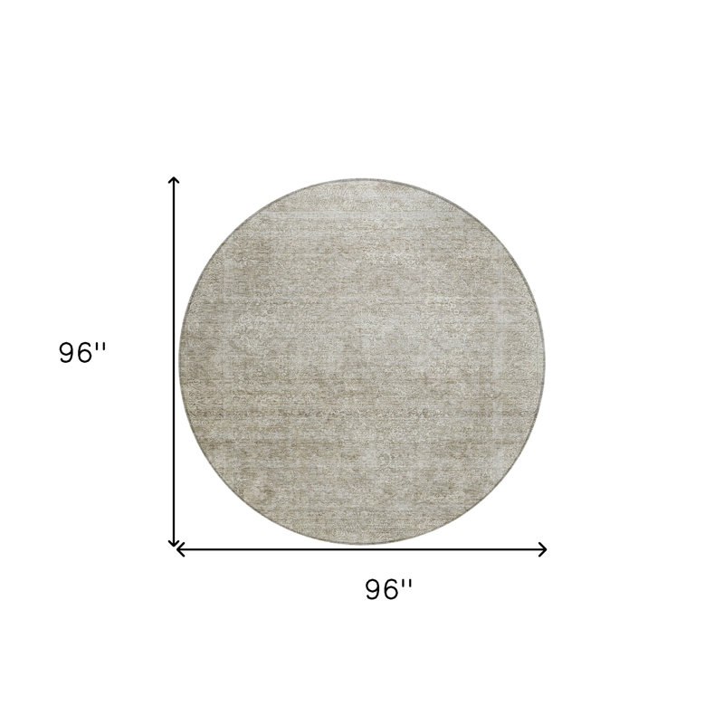Tapis d'intérieur rond lavable floral 8 pi lin et gris