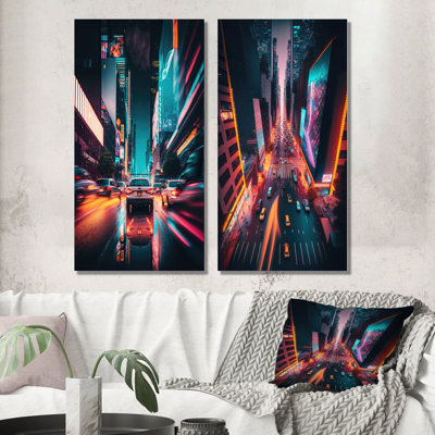 «Futuristic New York City Neon III», 2 pièces sur toile